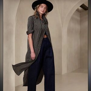 Banana Republic Blue & Orange Button Down Geometric Long Sleev Shirt Dress Sz XS